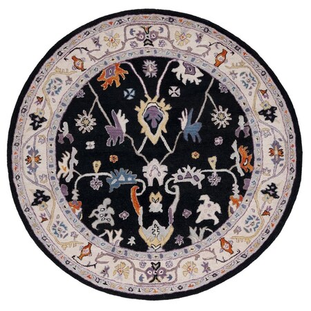 Safavieh 6 x 6 ft. Anatolia Hand Tufted Round Area Rug; Black & Ivory AN513Z-6R